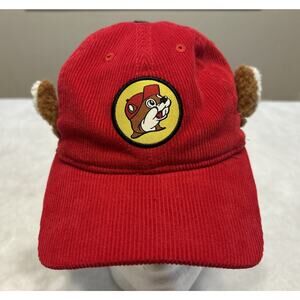 Buc-ee's Corduroy Ear Hat Baseball Snapback Cap Red Bucees Youth One Size